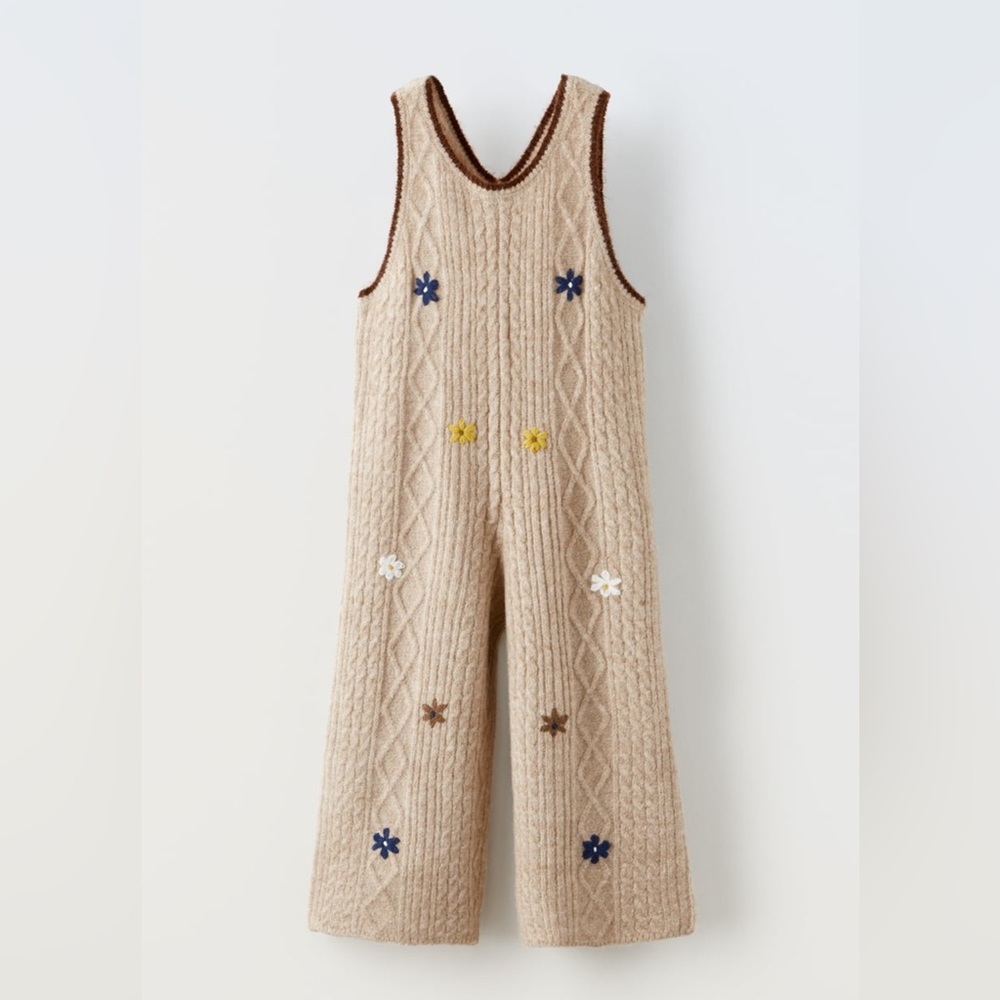 EMBROIDERED KNIT OVERALLS